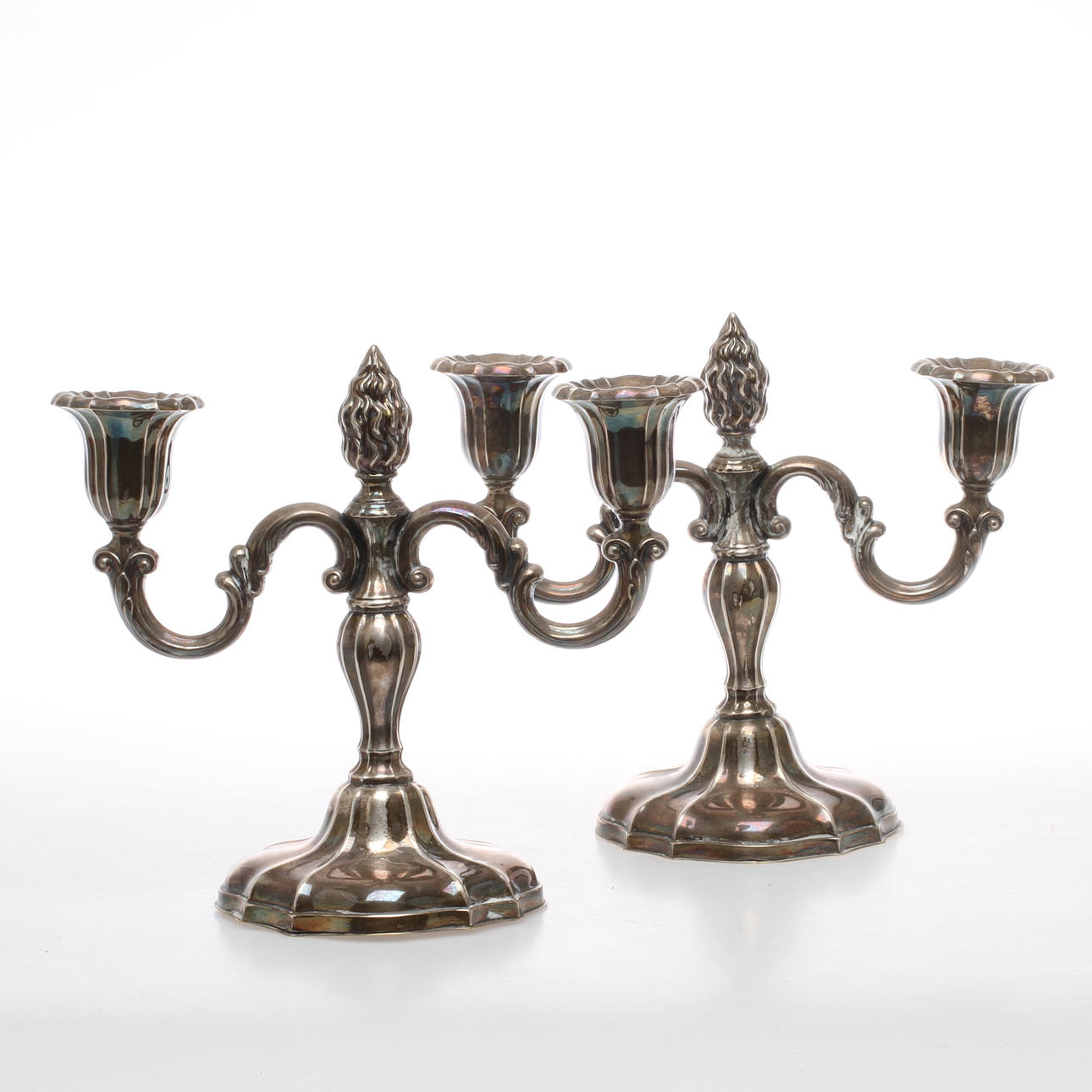 KANDELABRAR 1 par, silver, möjligen Gebrüder Deyhle, Tyskland, svensk import.