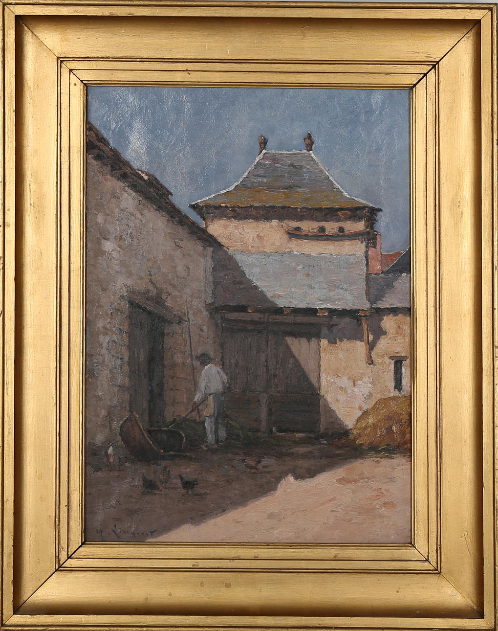HENRI LINGUET. Sydfranskt gårdsmotiv. Olja på duk. Signerad H Linguet.