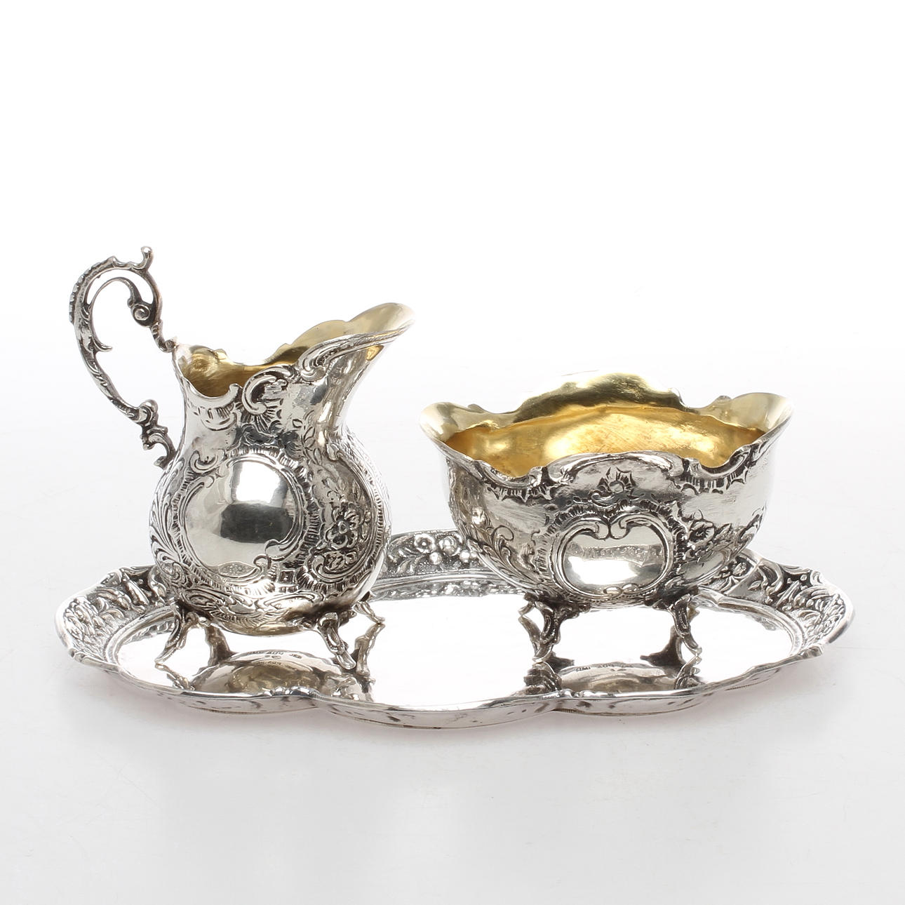 FAT, GRÄDDKANNA samt SOCKERSKÅL, silver, 1900-tal.