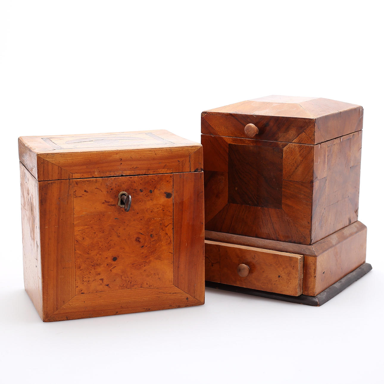 Schatulle, Holz, 2 Stück, 19. Jahrhundert.