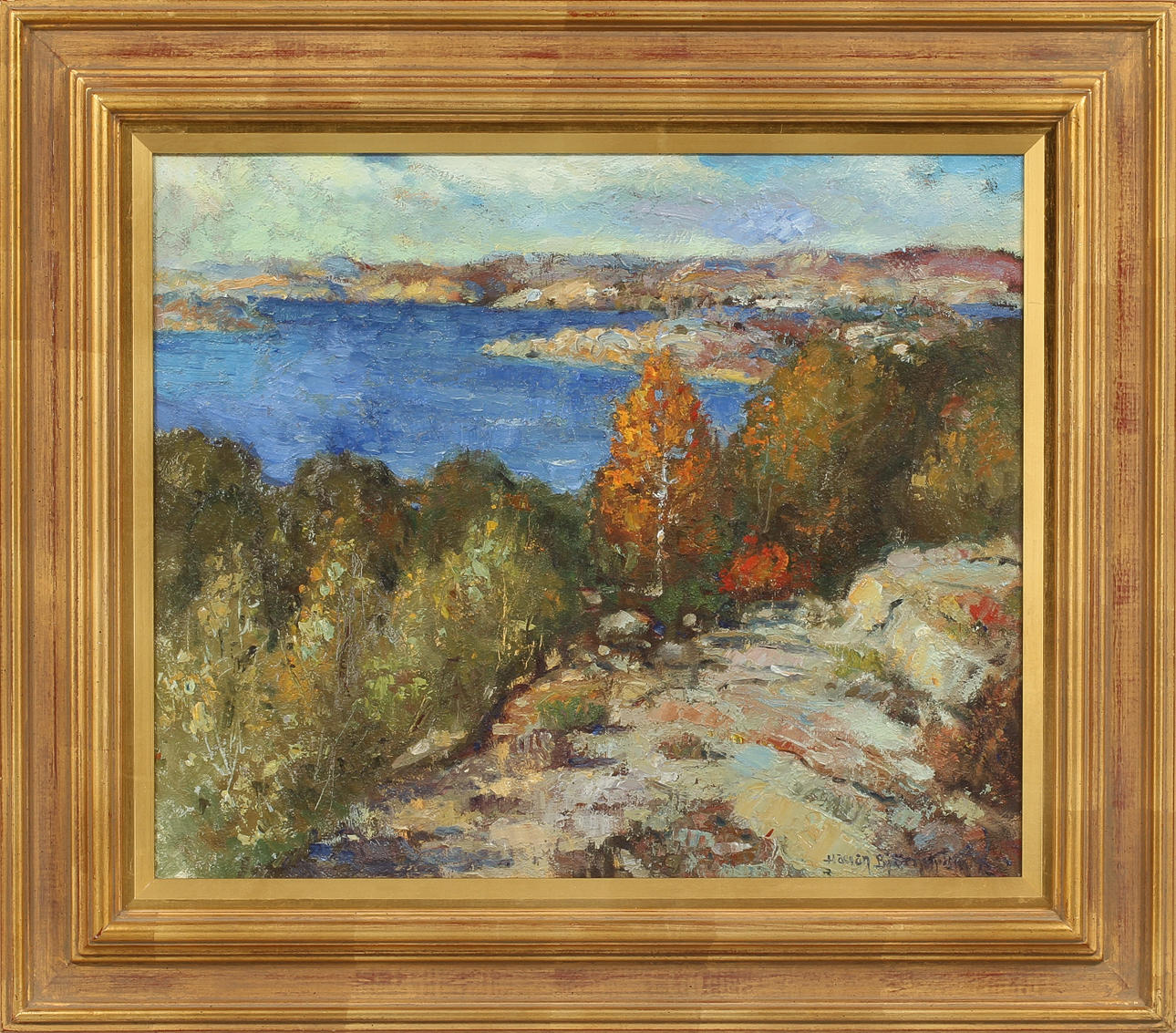 HASSAN BJÖRNSTRÖM. Kustlandskap, olja på duk, signerad.