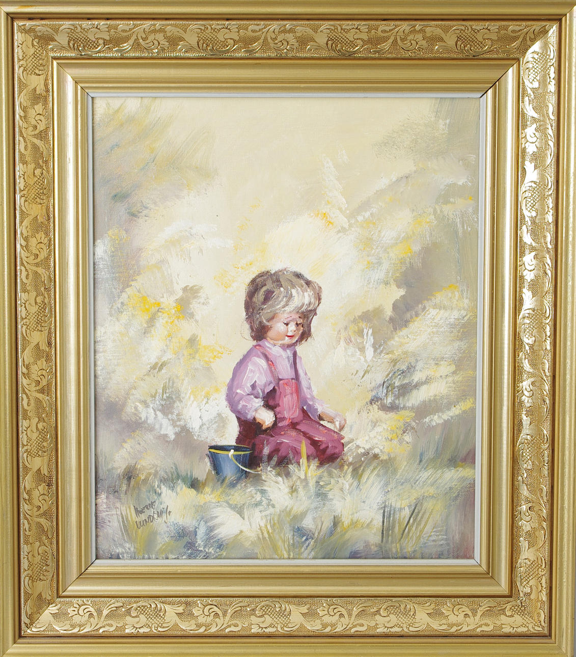 IRENE LUNDQVIST. Lekande barn, olja på duk, signerad.