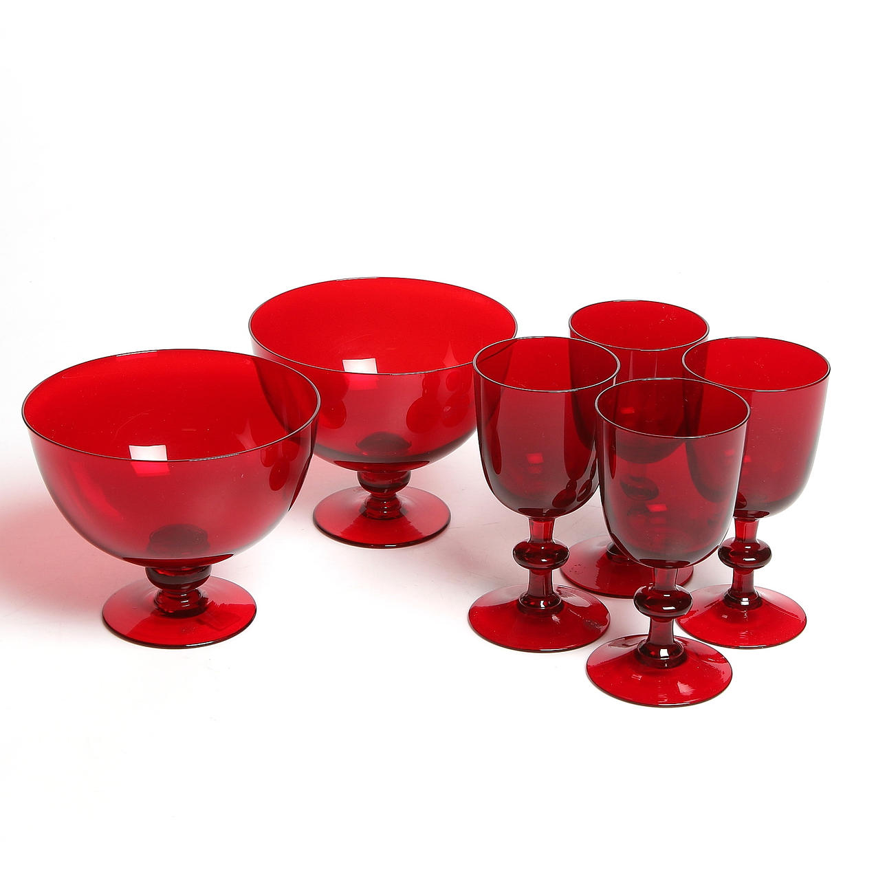 SKÅLAR samt GLAS, 6 delar, Reijmyre Glasbruk.