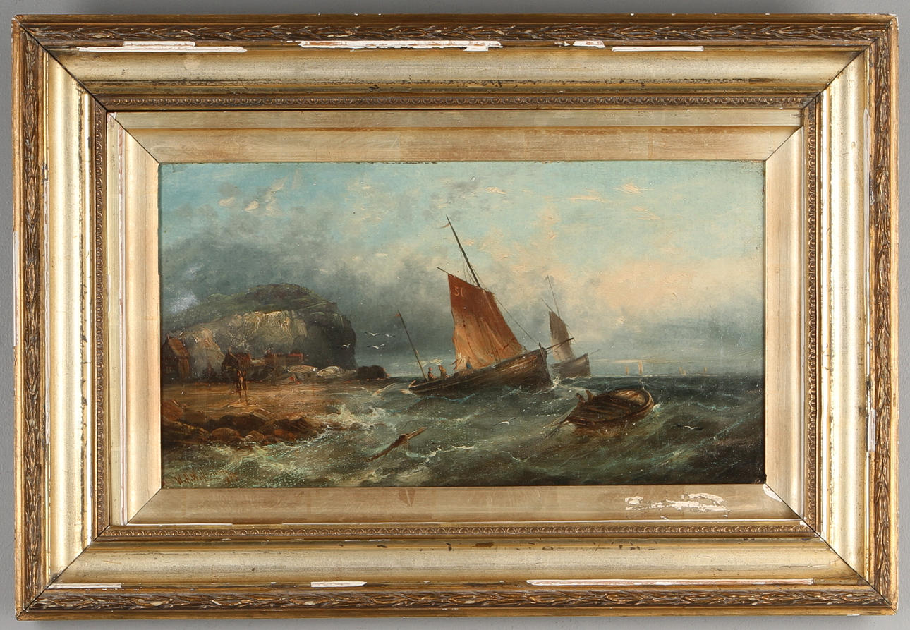 WILLIAM HARRY WILLIAMSON. TILLSKRIVEN. Kustlandskap med båtar, olja på duk, signerad och otydligt daterad.