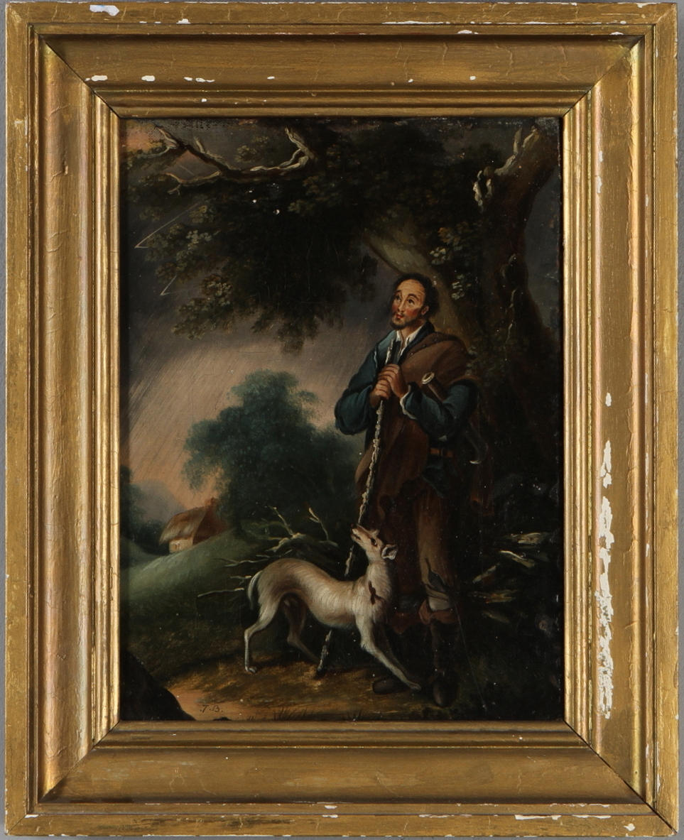 OIDENTIFIERAD KONSTNÄR. Herde med hund, olja på duk, signerad J.B, troligen England 17/1800-tal.