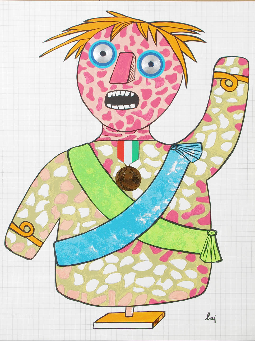 ENRICO BAJ. Figur, blandteknik/litografi, signerad Baj.