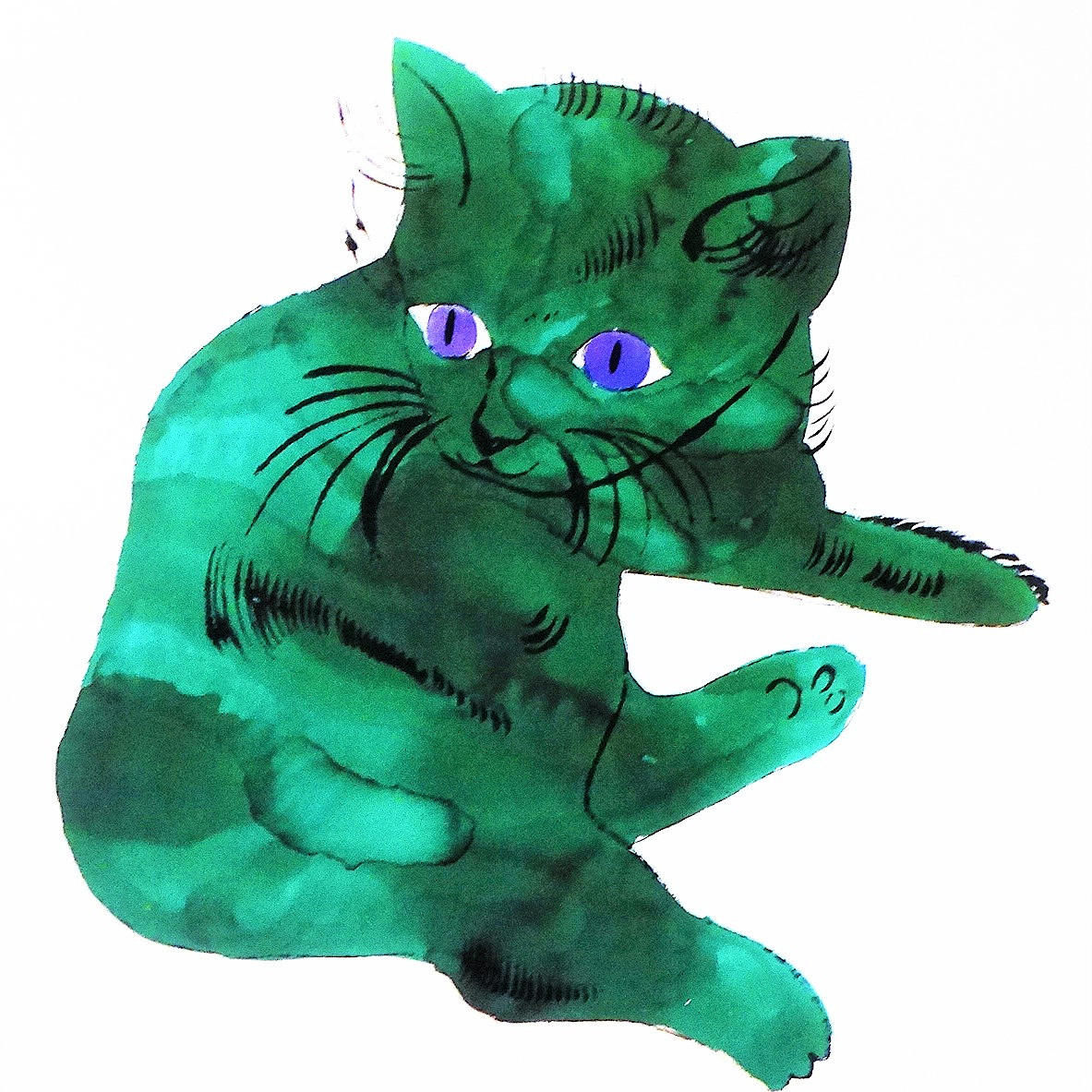 ANDY WARHOL. Katze, grün-lila, Kunstdruck, 1995.