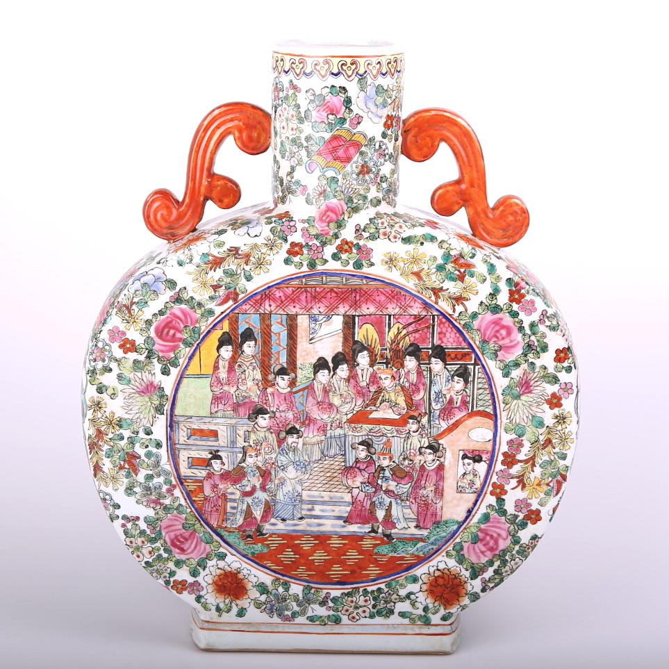 PILGRIMSFLASKA, porslin, Famille rose, Kina.