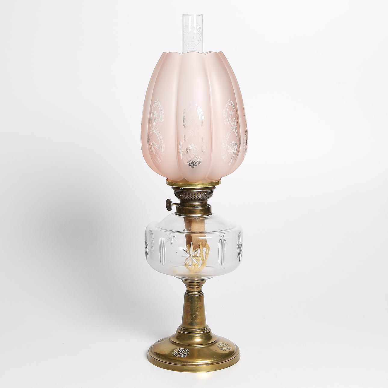 BORDSFOTOGENLAMPA, mässing och glas, jugend, 1900-talets första del.