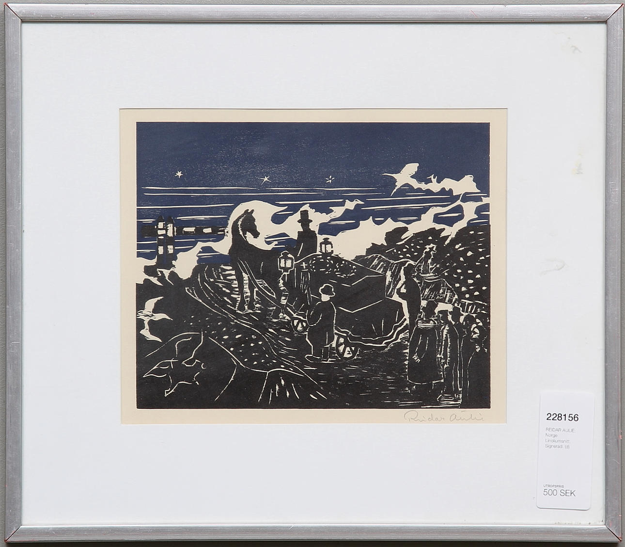 REIDAR AULIE. Norge. Linoliumsnitt. Signerad.