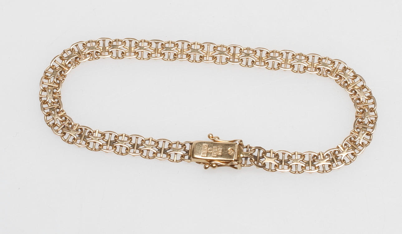 ARMBAND X-LÄNK MED STAV, 18k guld, vikt ca 7,8 gr.