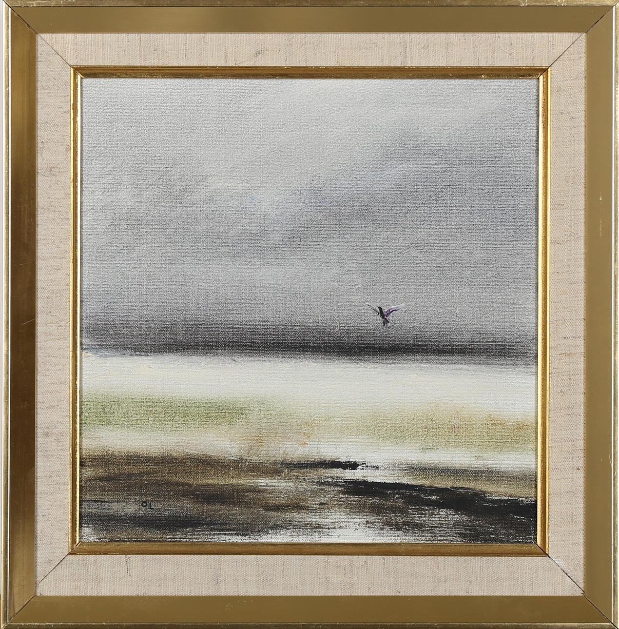 OLLE LINDGREN. "Vårfågel" Olja på duk, Signerad OL, Daterad a tergo -79.