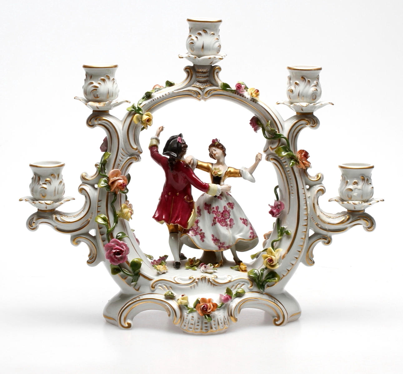KANDELABER, porslin, rokokostil, Aelteste Volkstedter Porzellanfabrik, 1900-tal.