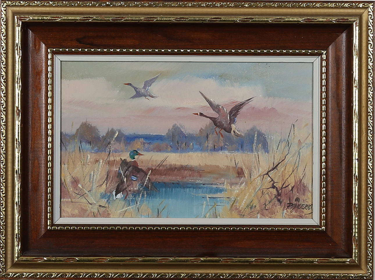 PER ÅKERED. Fåglar vid damm. Olja på duk. Signerad P Åkered.