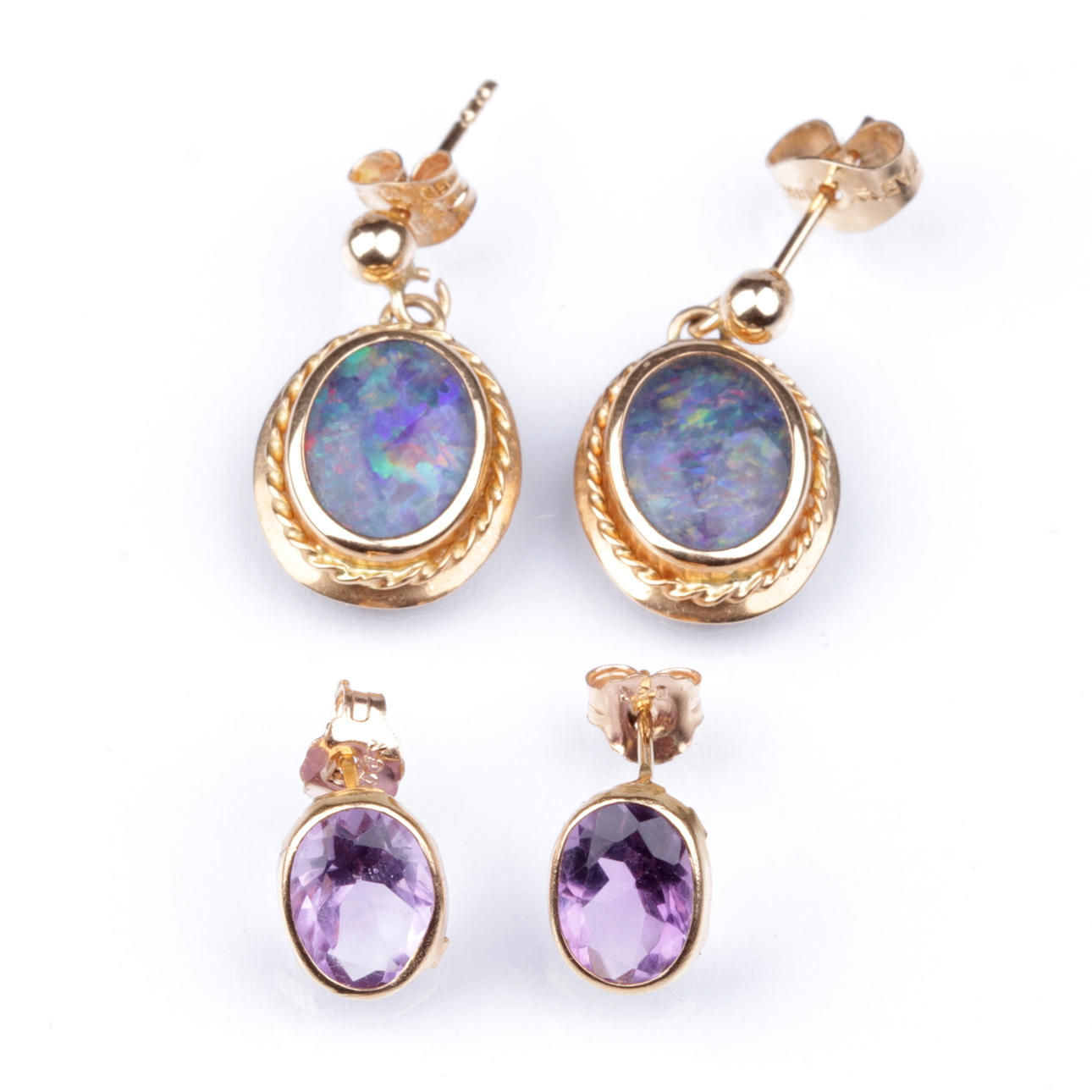 ÖRHÄNGEN, med stenar, två par, 18k guld, vikt ca 3,51 gram.