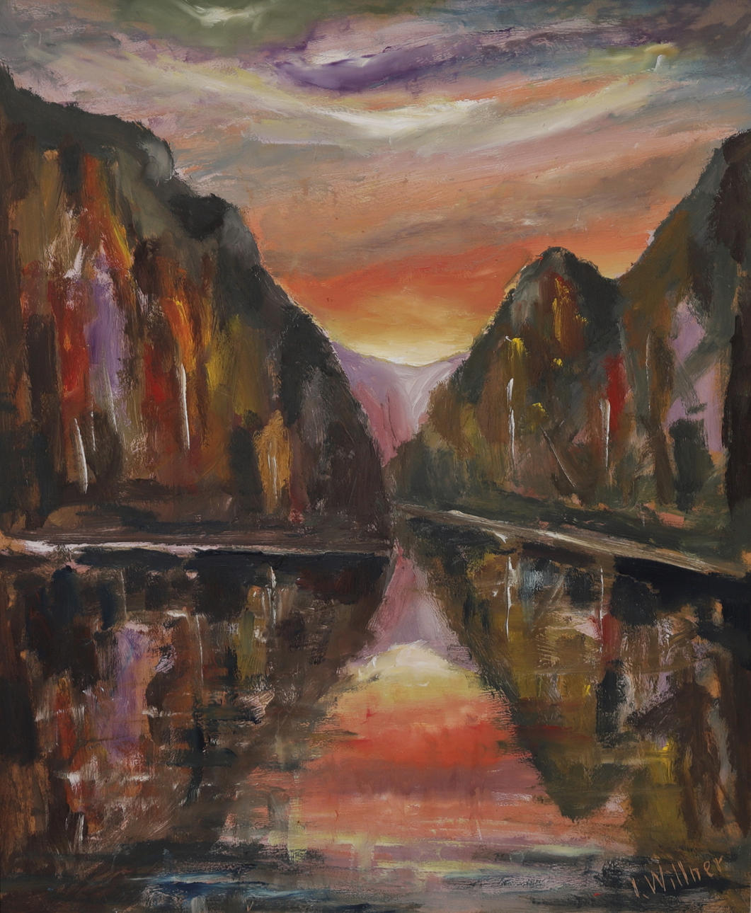 OIDENTIFIERAD KONSTNÄR. Mountain landscape, oil on Board, signed I Willner.