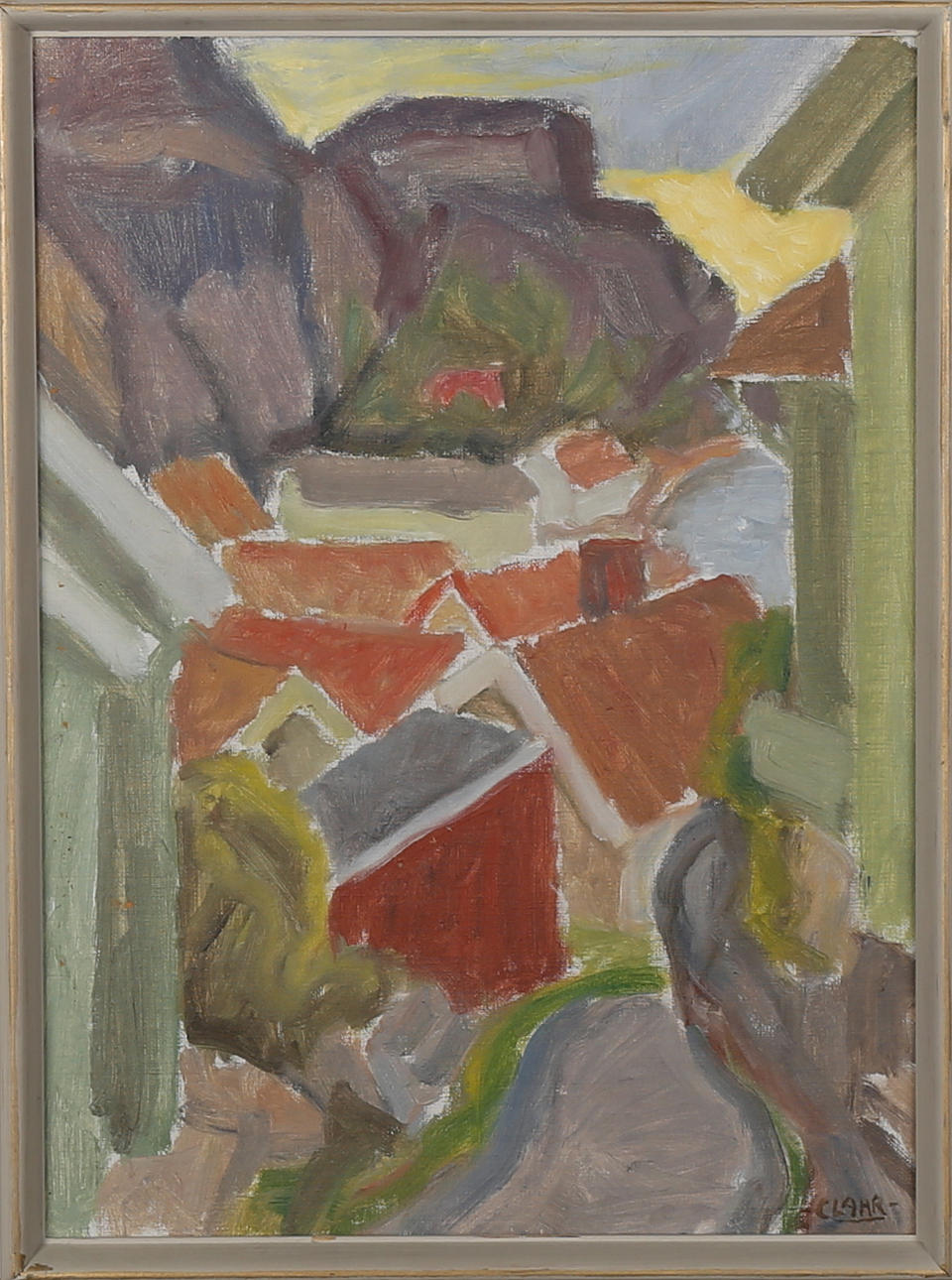 EMIL CLAHR. Vy över bytaken, olja på duk, signerad Clahr.