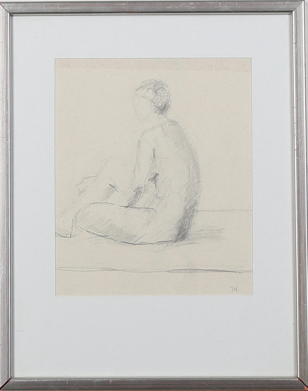 OIDENTIFIERAD KONSTNÄR. Sittande modell, blyerts, signerad JN.