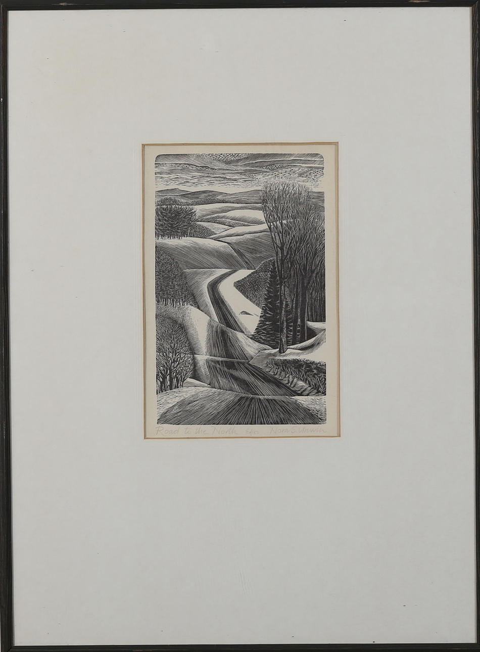 NORA S UNWIN. "Road to the North", träsnitt, signerad och numererad ed/50.