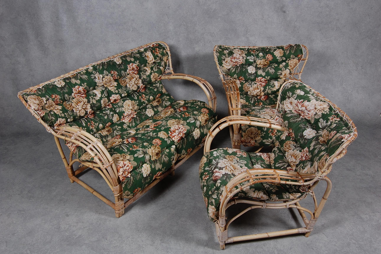 TRÄDGÅRDSMÖBLEMANG, rotting, 3 delar, 1950-tal.