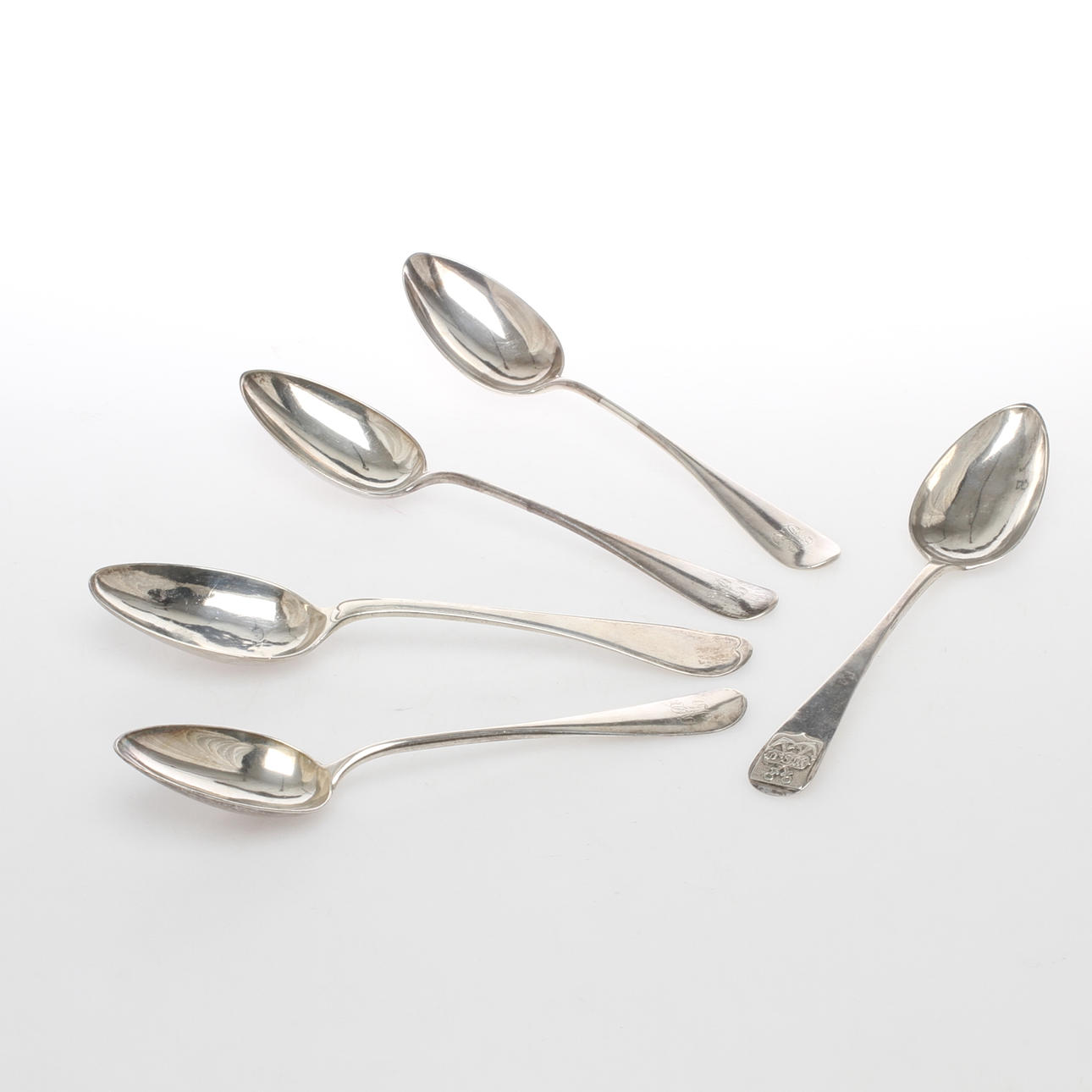 SKEDAR 5 st, silver, bland annat Olof Yttreaus Uppsala 1791. 1700/1800-tal.