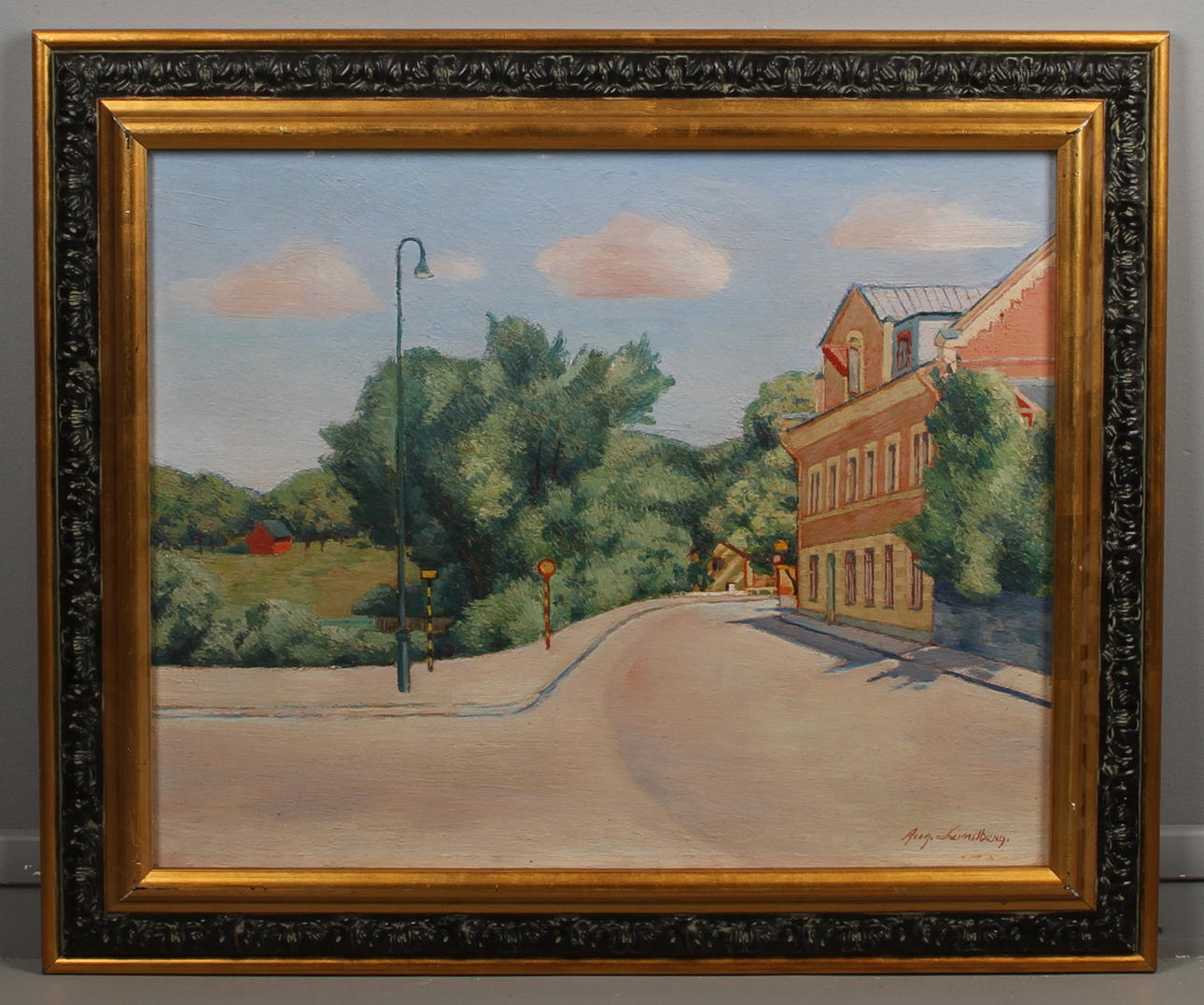 AUGUST LUNDBERG. Stadens utkant, olja på pannå, signerad.