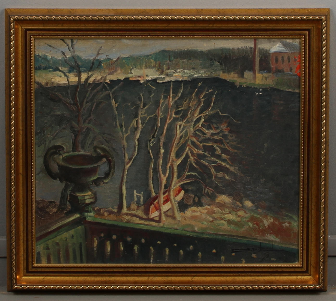 STIG JONZON. Utsikten, olja på pannå, signerad och daterad -35.