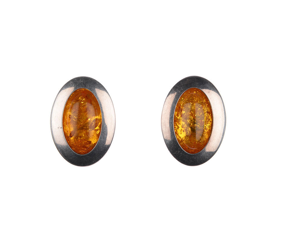 LARGE EAR CLIPS WITH AMBER, 925 silver.