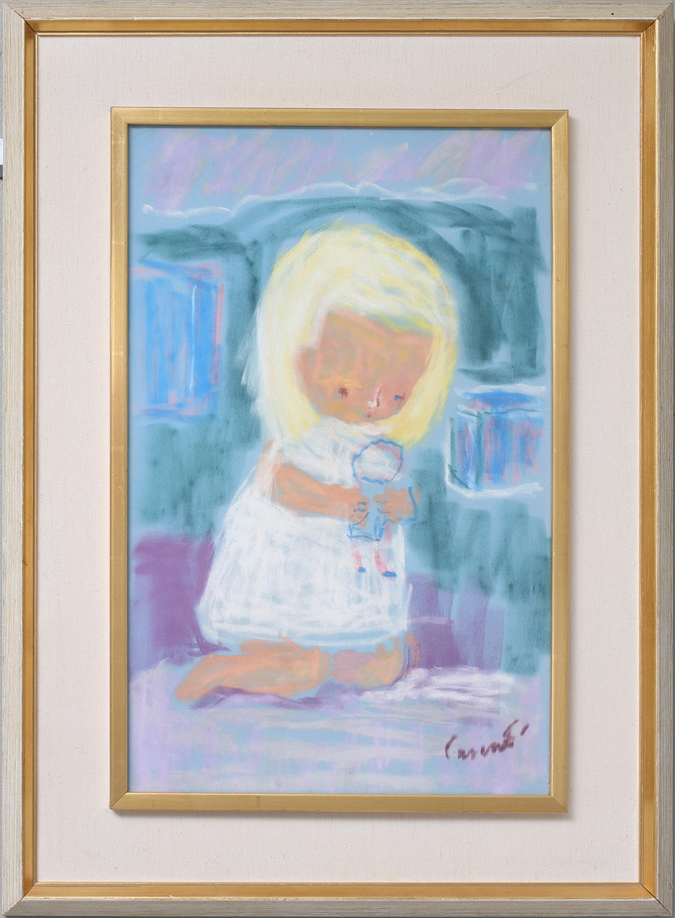 KURT CARENDI. Pastell, Flickan och dockan.
