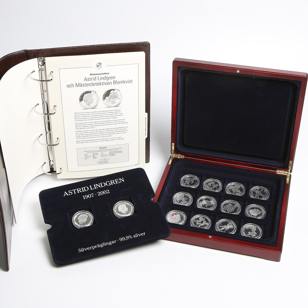 MEDALJSAMLING, 14 st, silver, Astrid Lindgren. Myntverket. Vikt 378 gram.