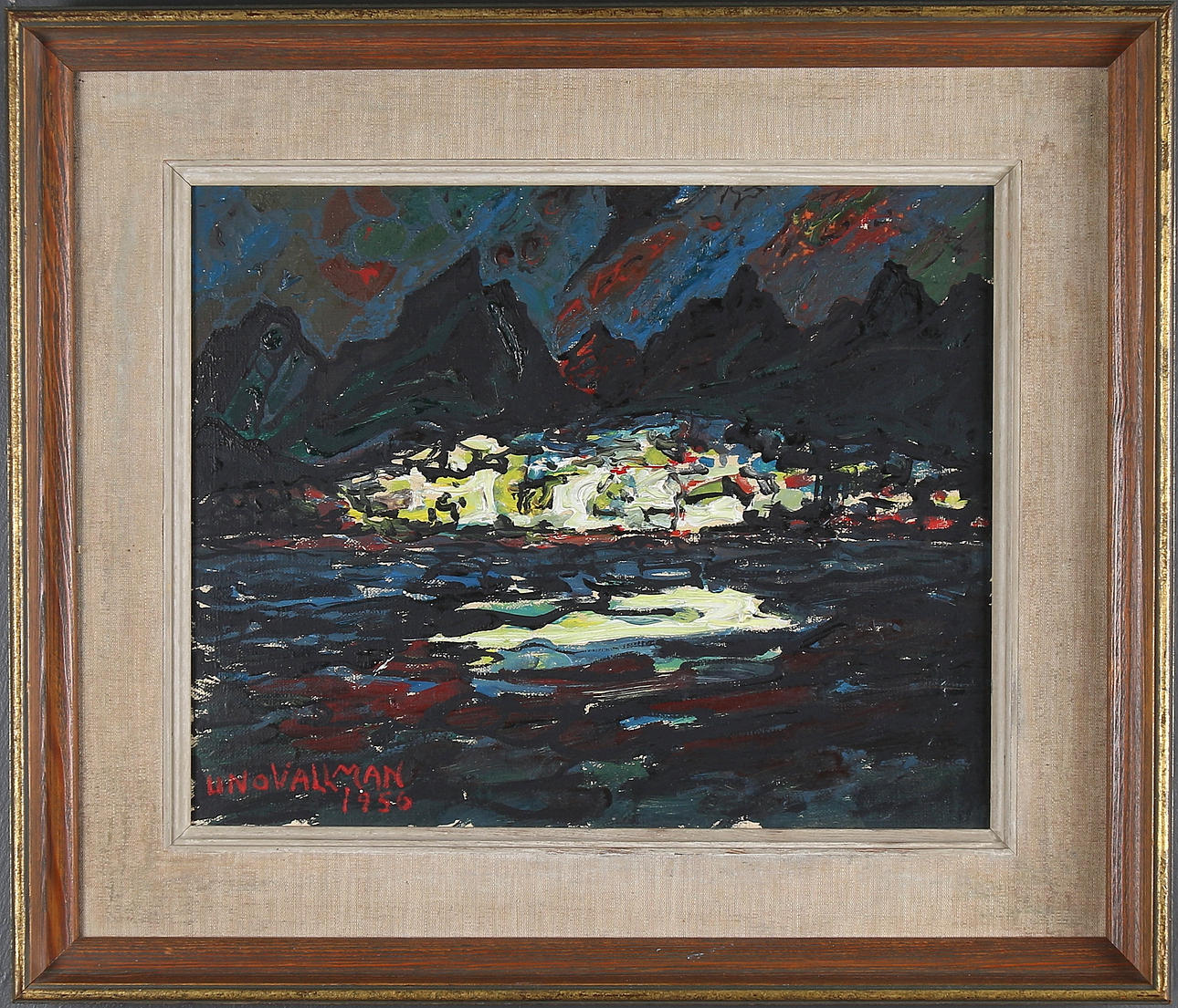 UNO WALLMAN. Olja på duk, "Natt över Barcelona", signerad och daterad 1956.