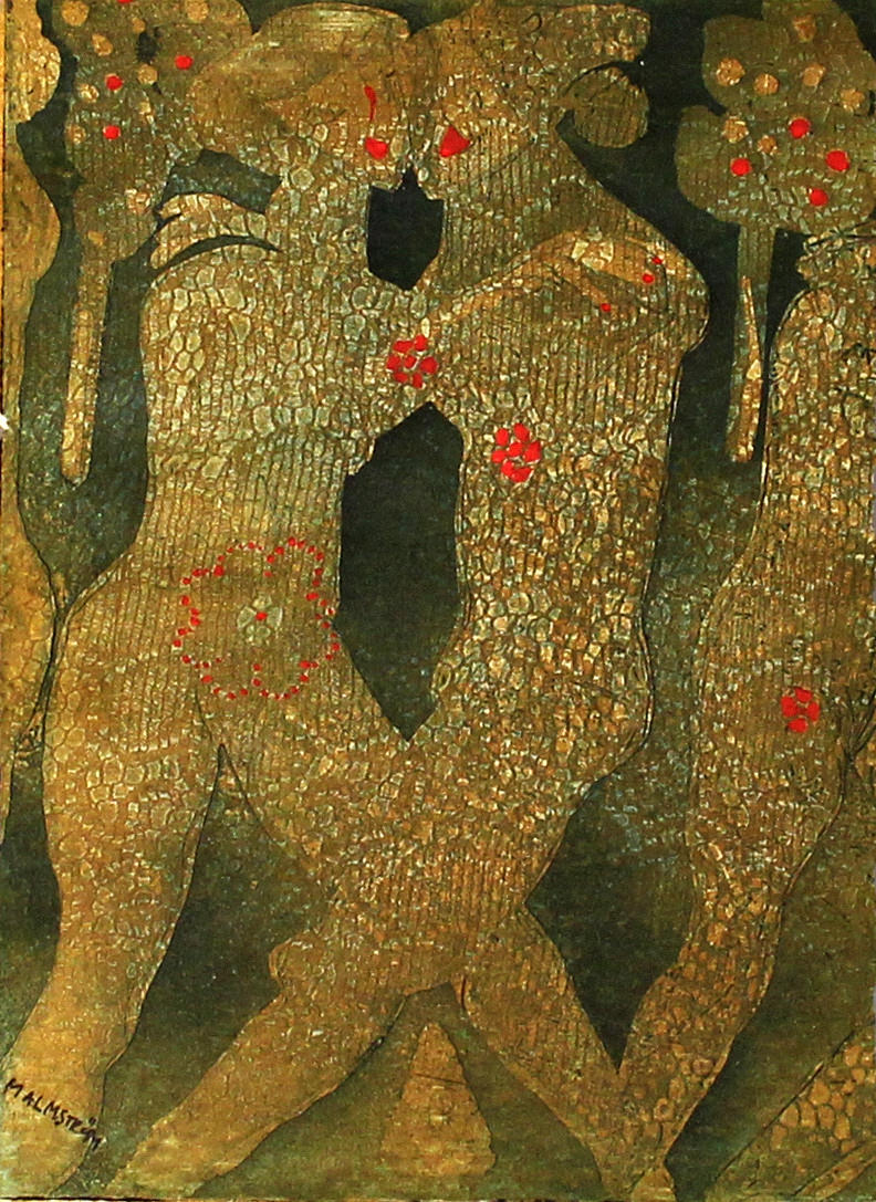 ELISABET MALMSTRÖM. "Dans". Handkolorerad etsning på handgjort papper. Signerad Malmström.