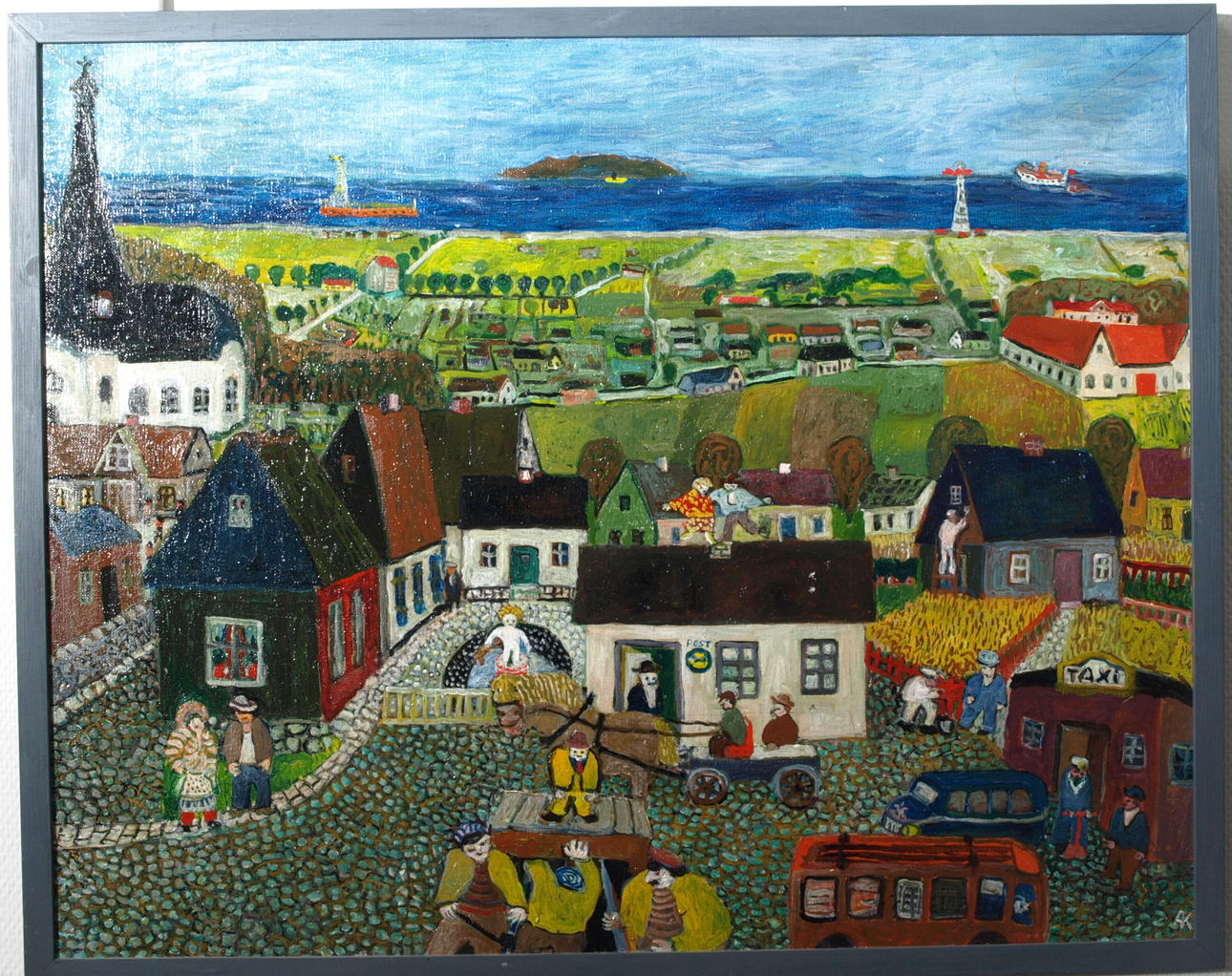 OIDENTIFIERAD KONSTNÄR. Olja på duk, "Liten by vid Glimmingehus", signerad AK.