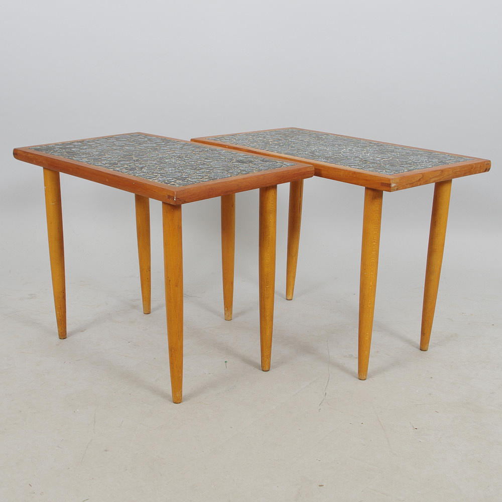 LAMPBORD med mosaikskiva, 1 par, 1960/70-tal.