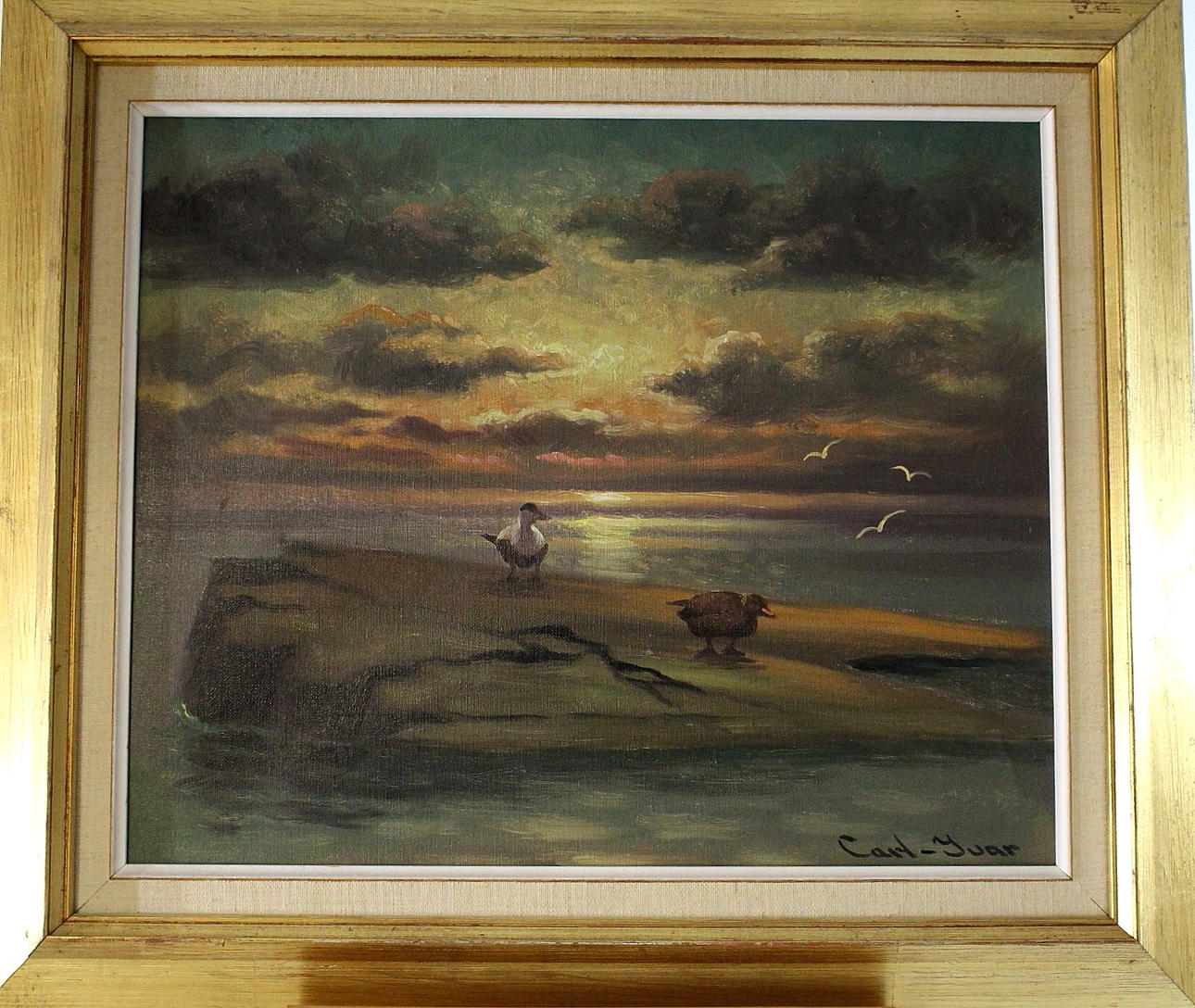 CARL IVAR ÖFVERBECK. olja på duk, Sjöfåglar på kobbe, signerad.
