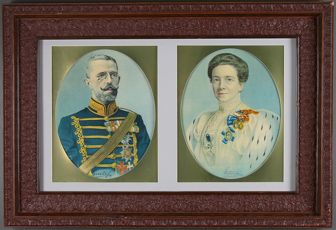 TAVLA, oljetryck, Kung Gustav V och Drottning Victoria, 1800-tal.