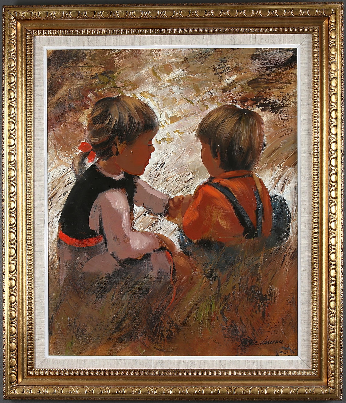 FOLKE LARSSON. Olja på duk, barnmotiv. Signerad.