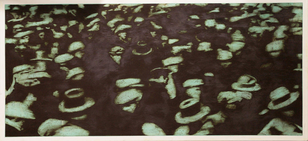 PATRICIO REIG. "CROWD" MIXED TECHNIQUE ON CANVAS. SIGNED AND DATED PATRICIO REIG, BARCELONA 2000.