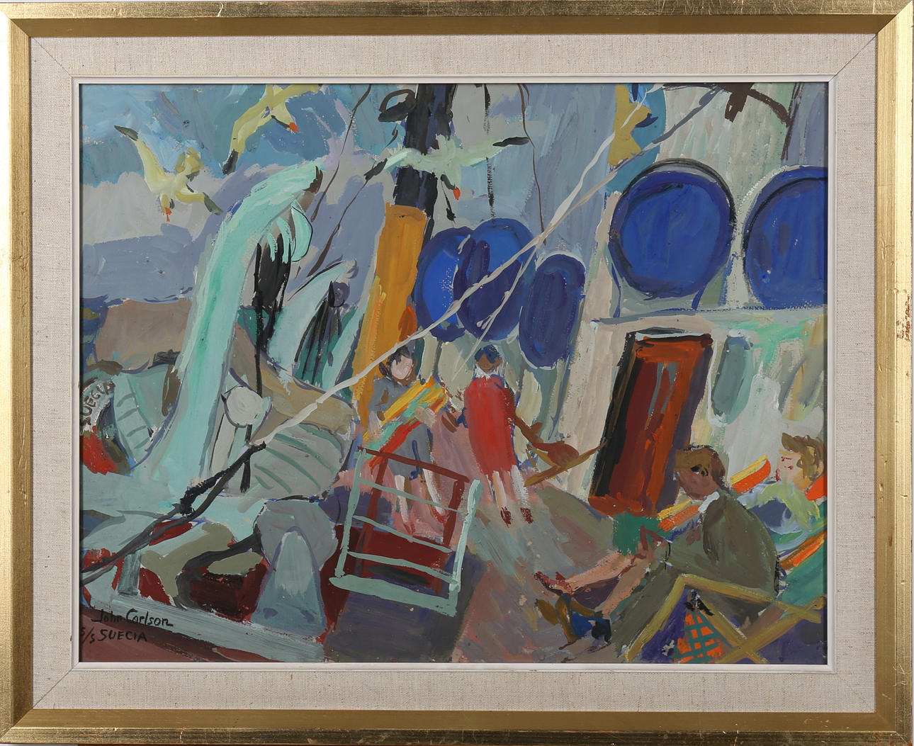 JOHN CARLSON. "På Nordsjön", S/S Suecia, gouache, signerad.