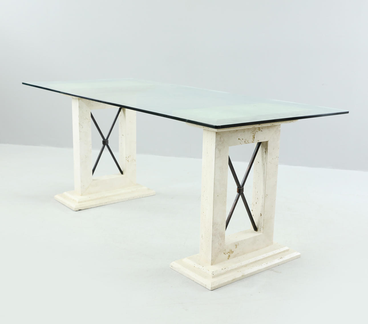 TABLE, 3 parts, stone mass, glass, 2000s.