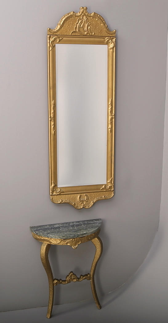 VÄGGSPEL med KONSOLLBORD med stenskiva, bronserad.