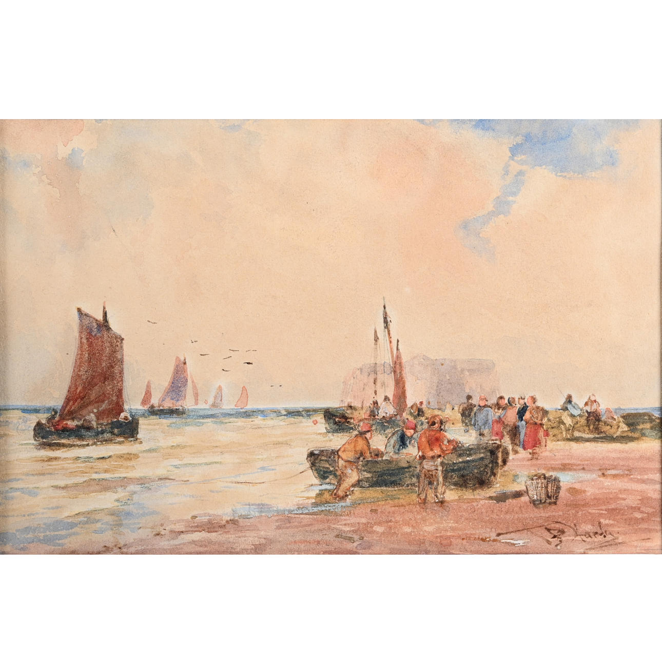 THOMAS BUSH HARDY (1842-1897). FISHERFOLK ON THE SHORE.