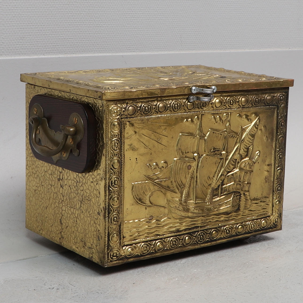 COFFIN, wood & brass plate.