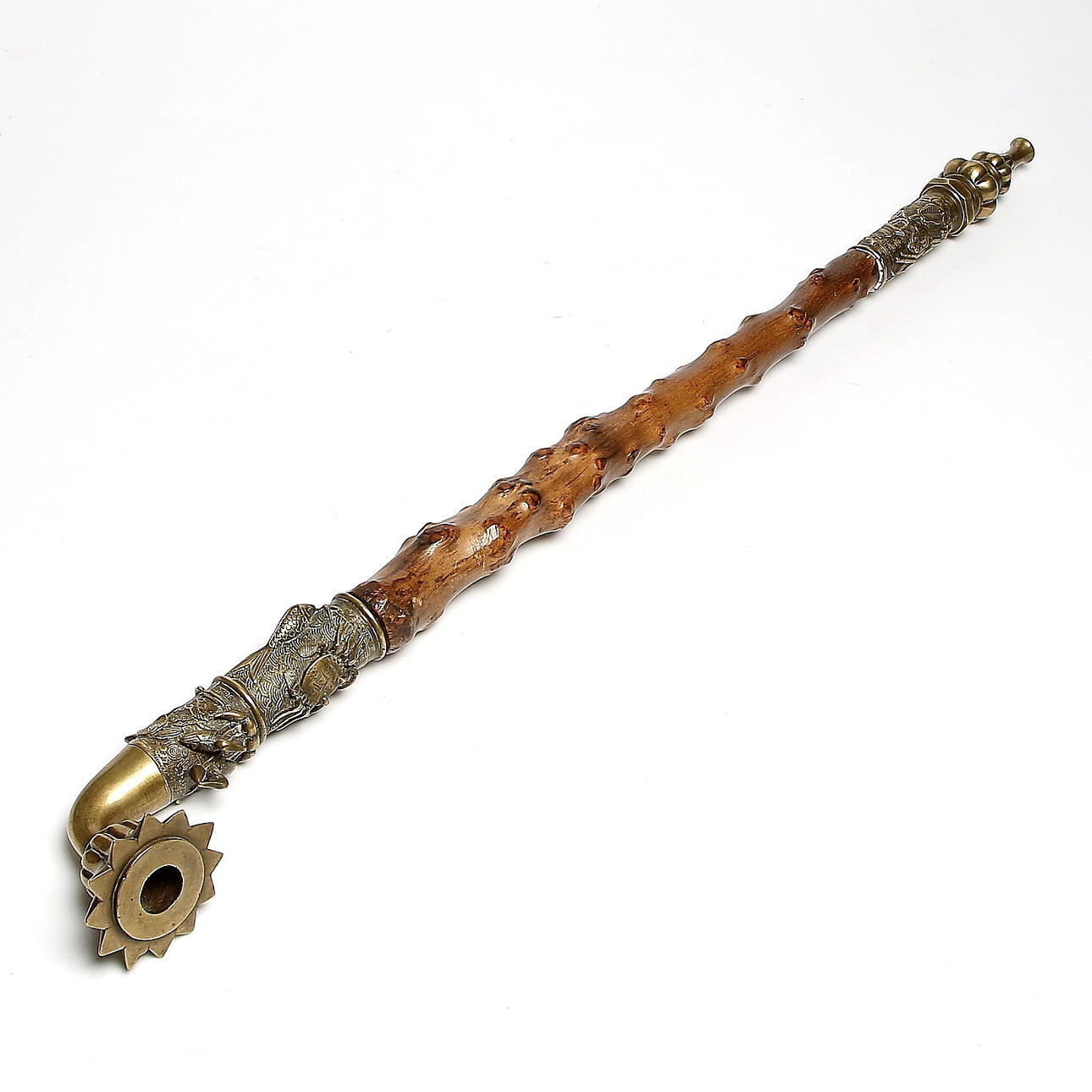 OPIUMPIPA, mässing och trä, Ostasien, sekelskiftet 18/1900-tal.