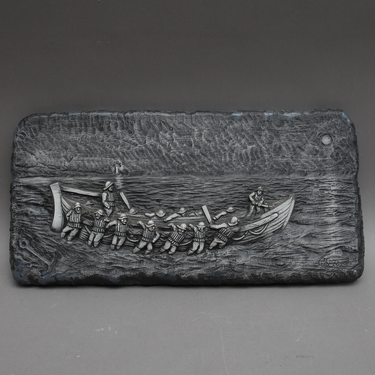 VÆGRELIEF, gips, båd, Chrisel Konsthv.