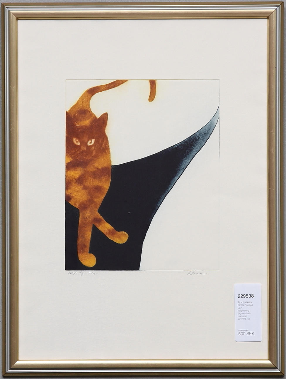 ÅSA BURMAN BERG. "Katt på väg". Färgetsning. Signerad och numrerad 221/275.