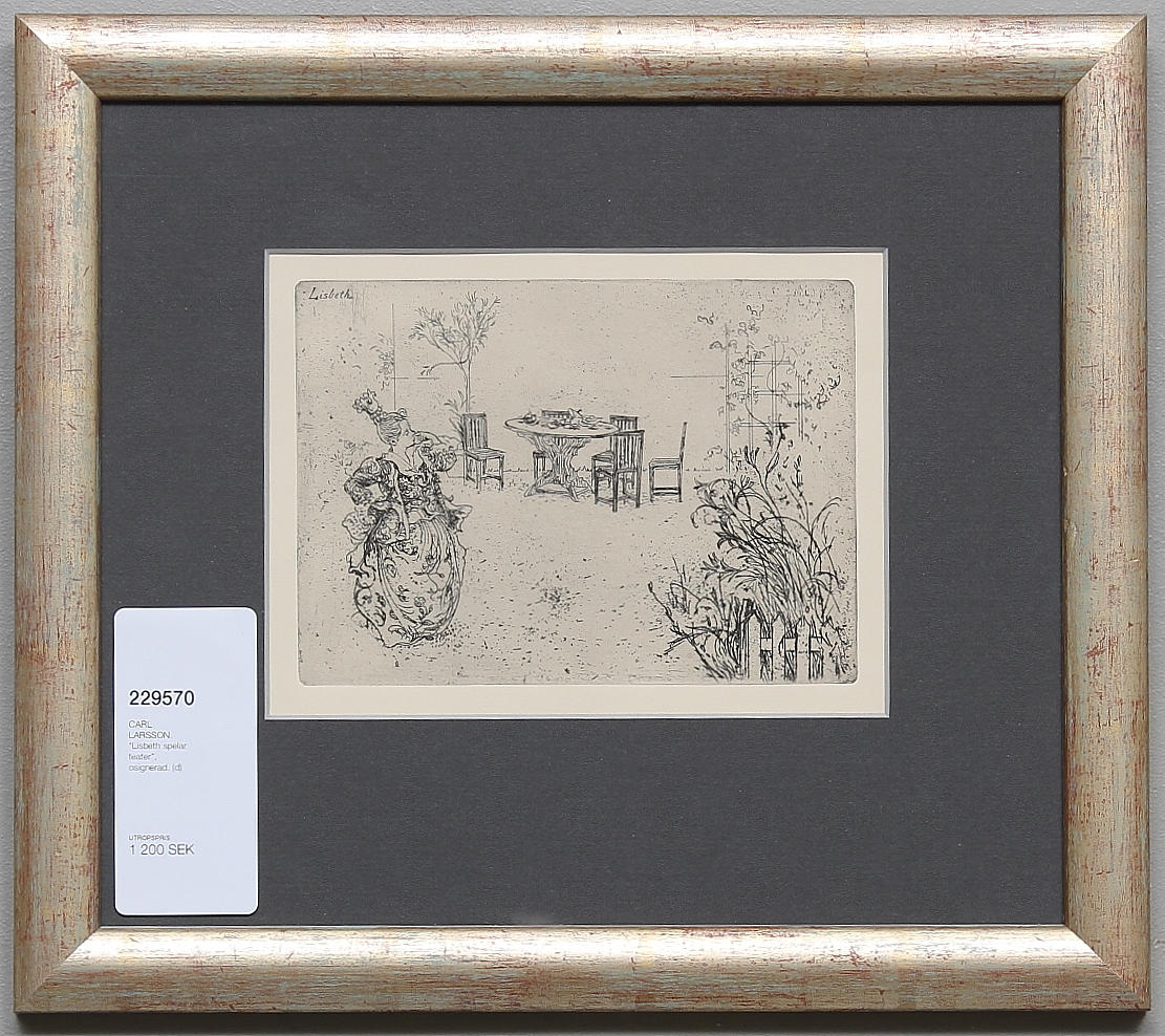 CARL LARSSON. "Lisbeth spelar teater". Etsning. Ej signerad.
