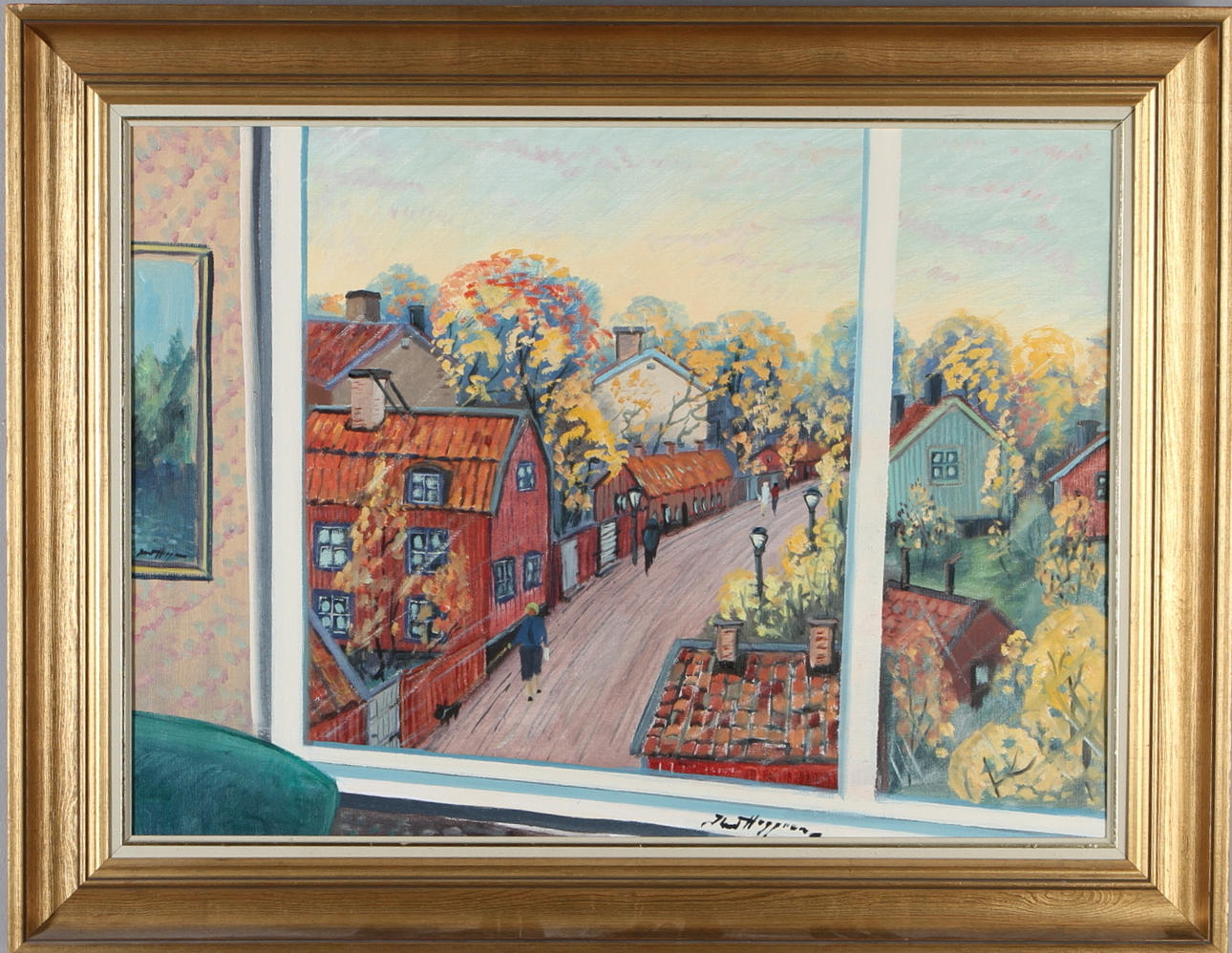 KNUT HAGGREN. "Utsikt över Sågargatan", olja på duk, signerad.