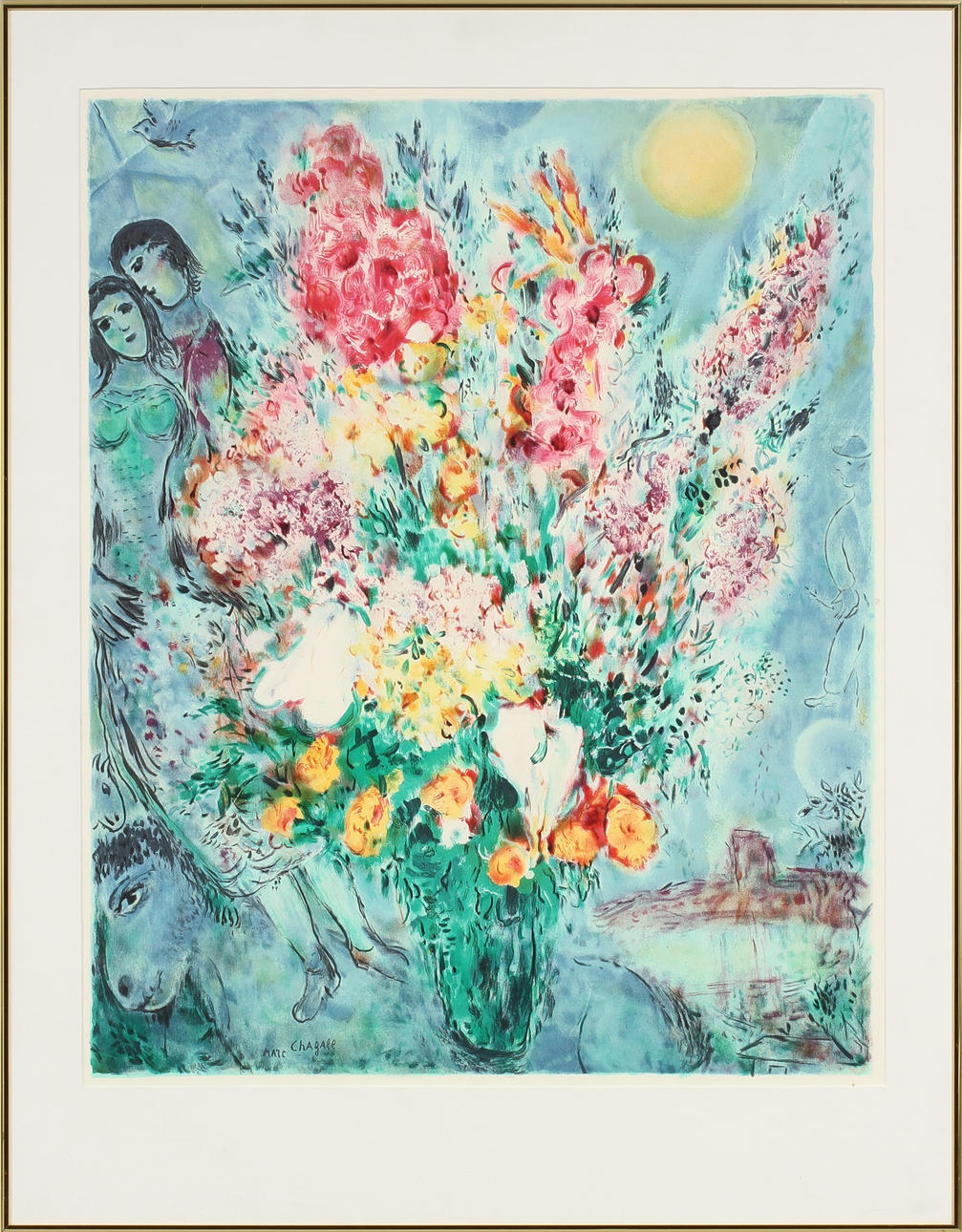 MARC CHAGALL. EFTER. Stilleben med blommor. Färglitografi, signerad i trycket.
