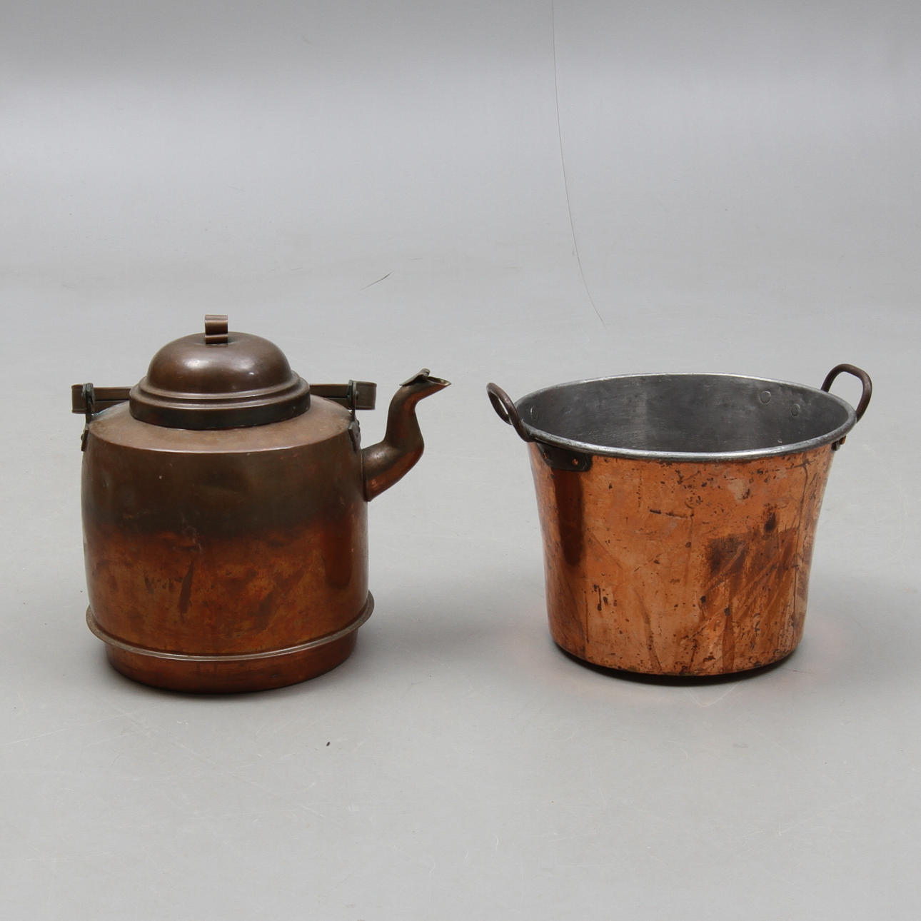 KAFFEPANNA 10 liter, D. Jonsson Hallsberg samt BUNKE, koppar, 1800/1900-tal.